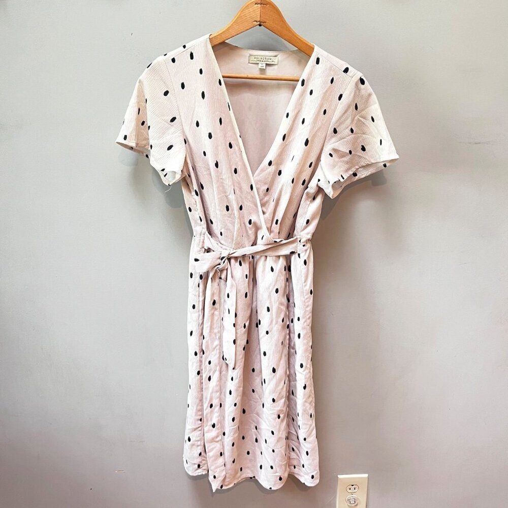 Polagram White Polka‎ Dot Wrap Dress S